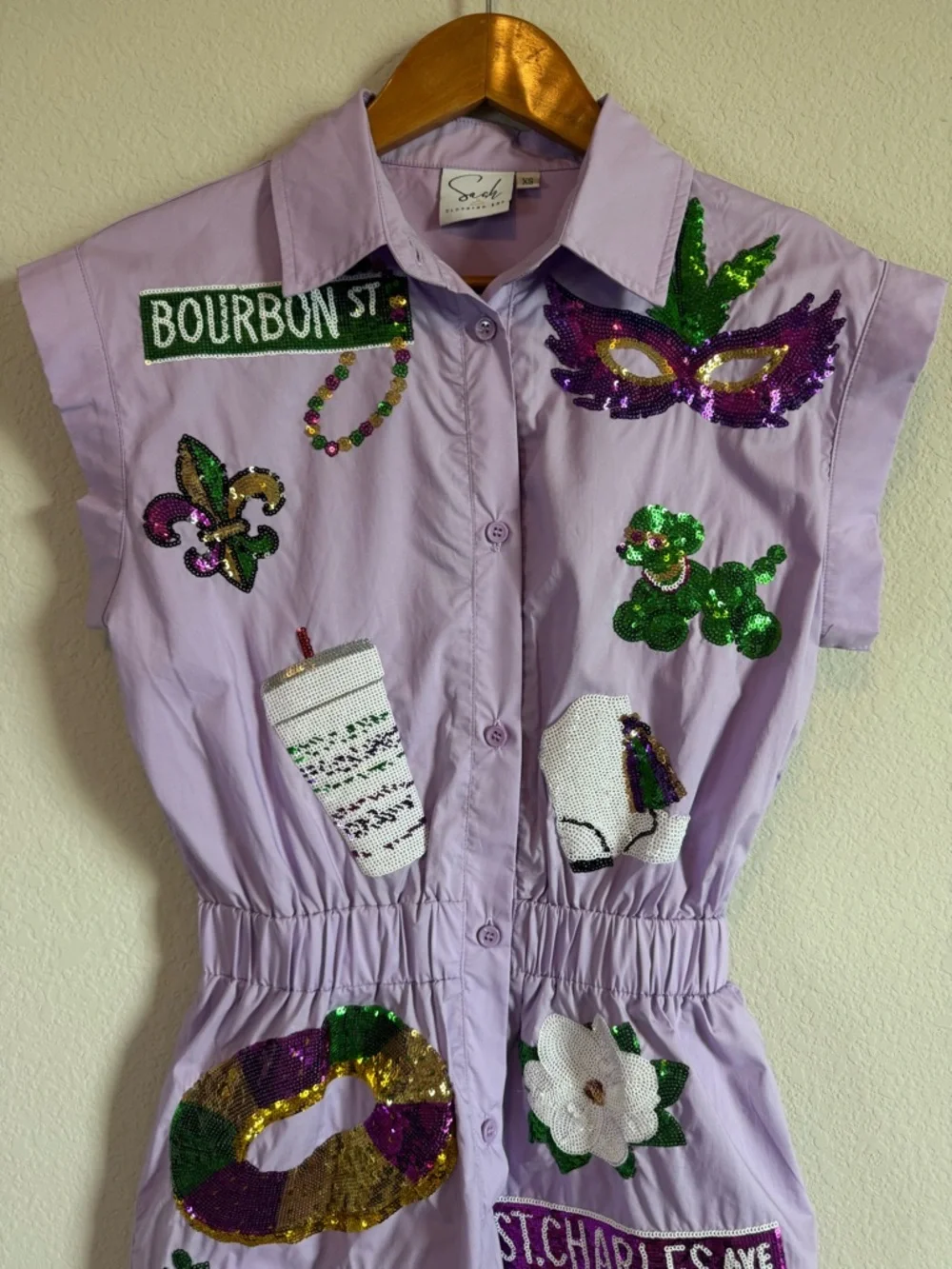 Sash Clothing Bar Mardi Gras New Orleans Purple Sequin Embelisshed Romper Sz XS - Picture 3 of 10